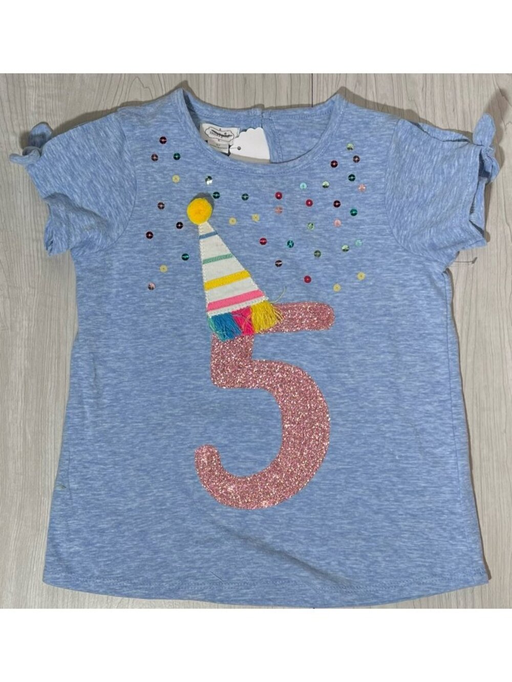 Mud Pie 5T NWT blue Birthday 5 FIVE 5th bday shirt sequin applique party hat